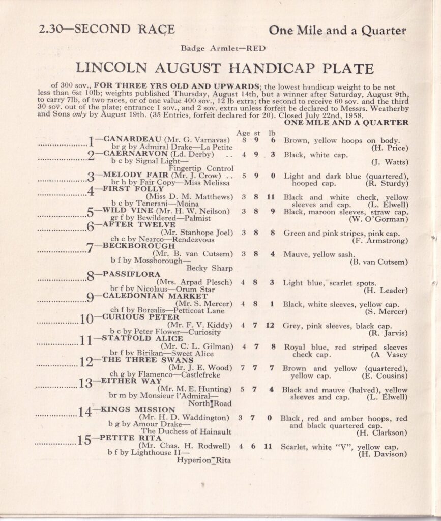2.30 Lincoln August Handicap Plate