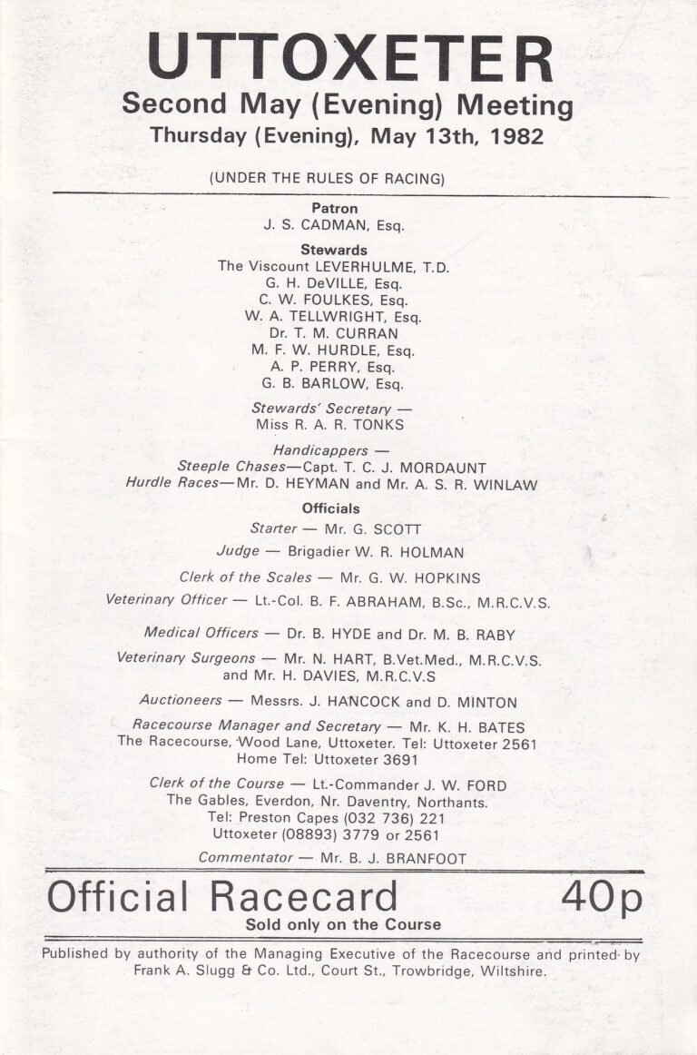 Uttoxeter Second May (Evening Meeting) Thursday May 13th 1982 Racecard