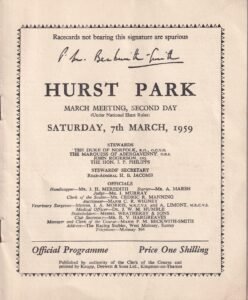 Hurst Park March Meeting Second Day Saturday 7th March 1959 Racecard