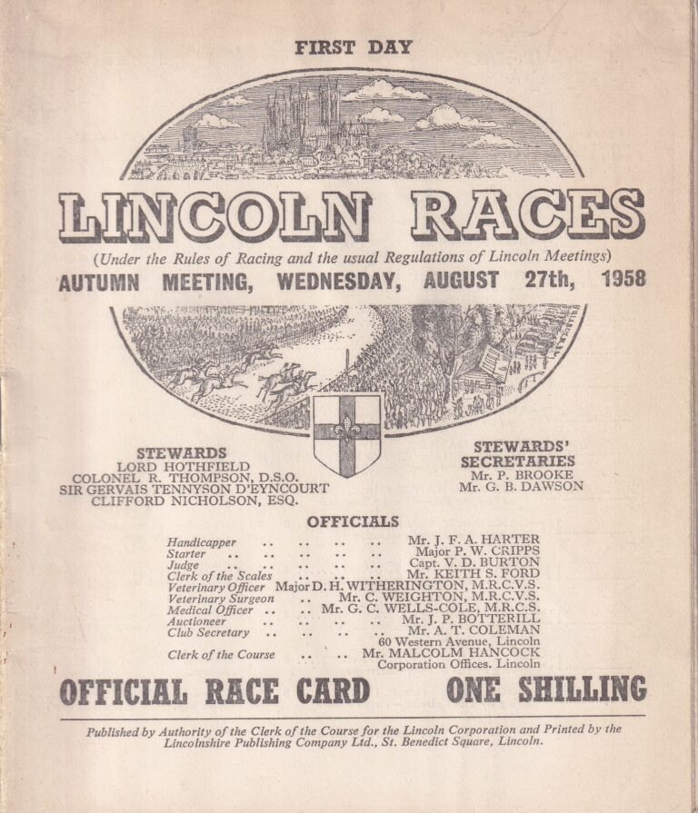 Lincoln Races Autumn Meeting Wednesday August 27th 1958