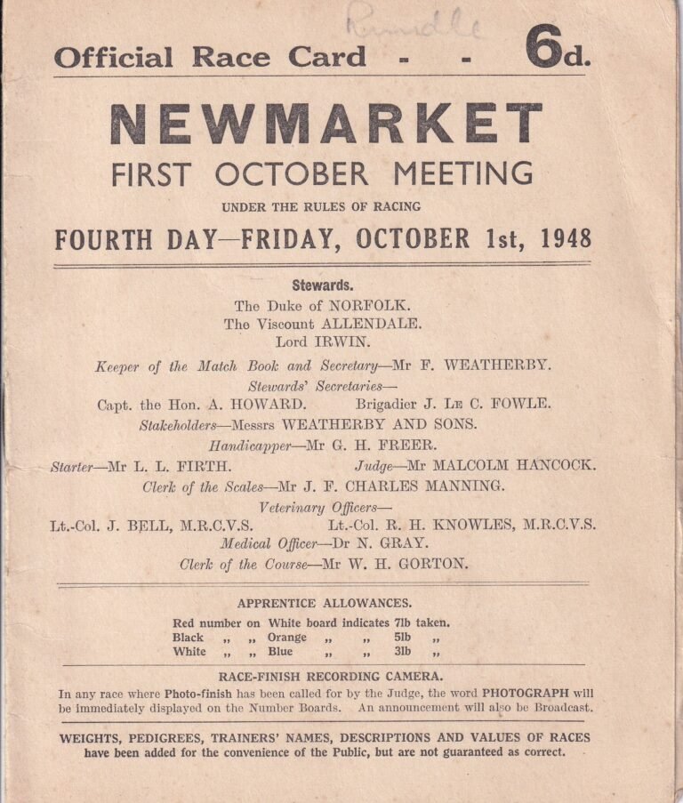 Newmarket First October Meeting Fourth Day Friday October 1st 1948