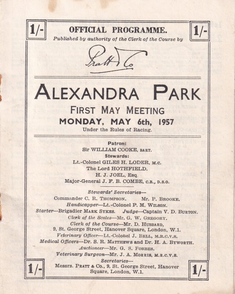 Alexandra Park First May Meeting Monday May 6th 1957