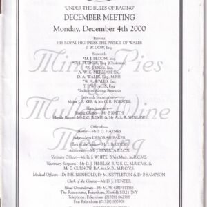 Fakenham Racecourse December Meeting Monday December 4th 2000 Racecard