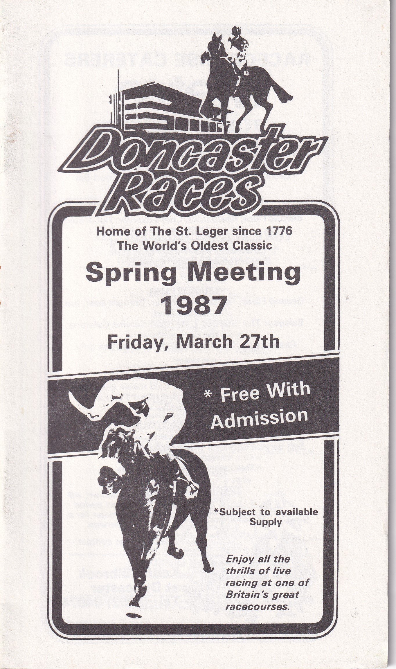 Doncaster Races Spring Meeting 1987 Second Day Friday March 27th Racecard