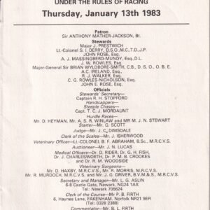 Southwell January Meeting Thursday January 13th 1983 Official Racecard