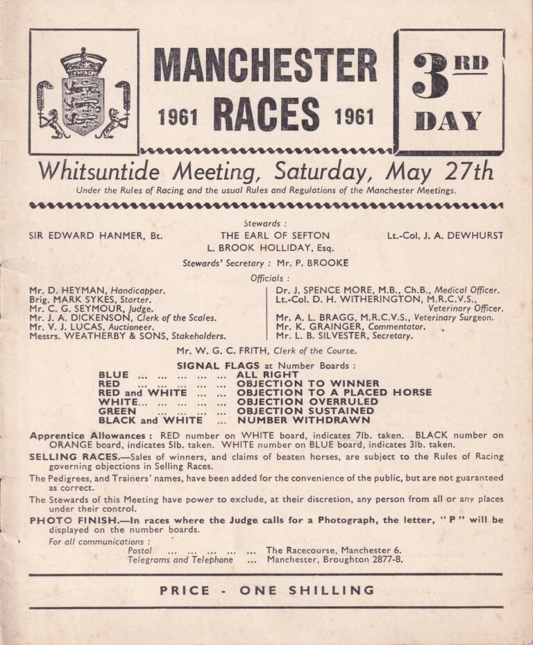 Manchester Races Whitsuntide Meeting Saturday May 27th 1961