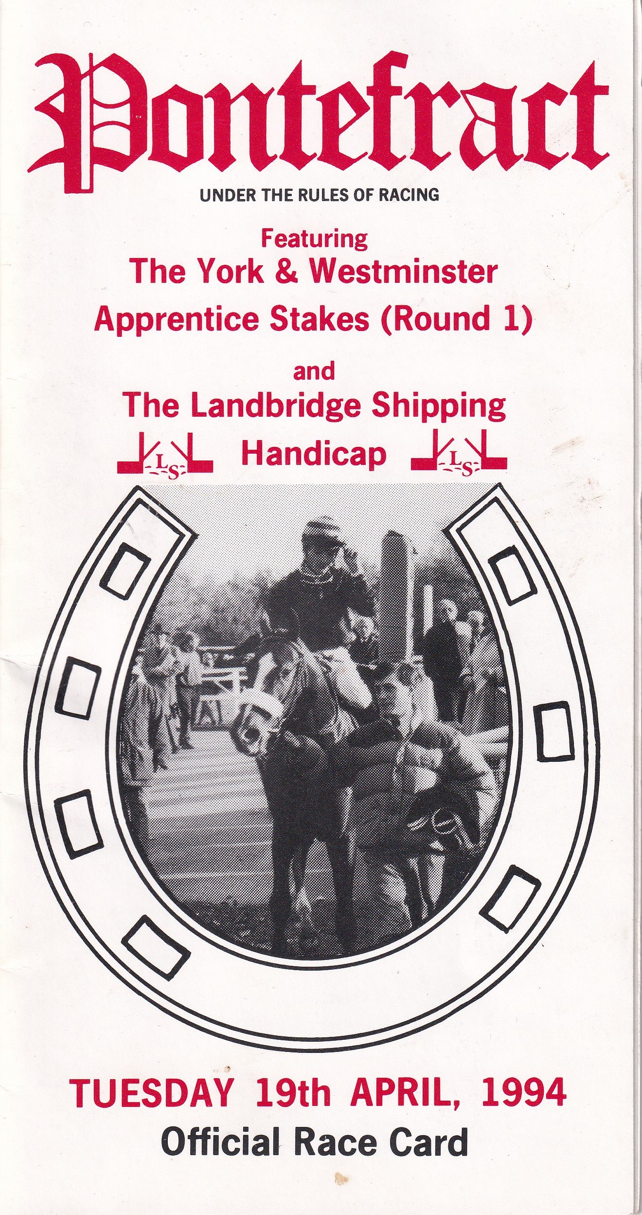 Pontefract Races Tuesday 19th April 1994 Official Race Card