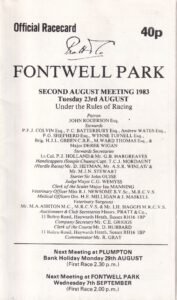 Fontwell Park Second August Meeting 1983 Tuesday 23rd August Official Racecard