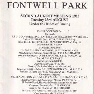 Fontwell Park Second August Meeting 1983 Tuesday 23rd August Official Racecard