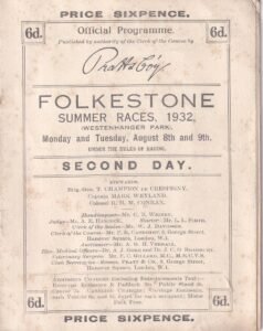 Folkestone Summer Races 1932 Westenhanger Park Tuesday 9th August Racecard