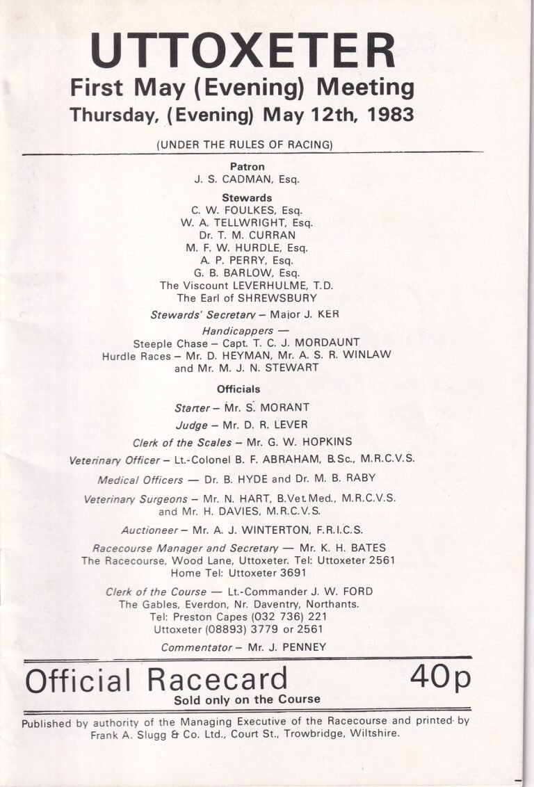 Uttoxeter First May (Evening) Meeting Thursday May 12th 1983 Racecard