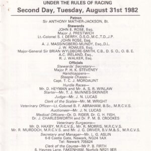 Southwell August Bank Holiday Meeting Second Day Tuesday August 31st 1982