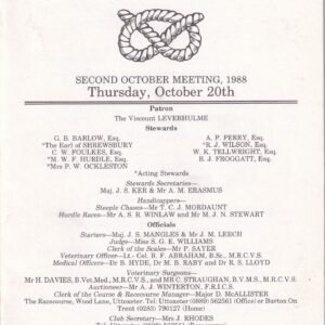 Uttoxeter Second October Meeting 1988 Thursday October 20th Official Race Card