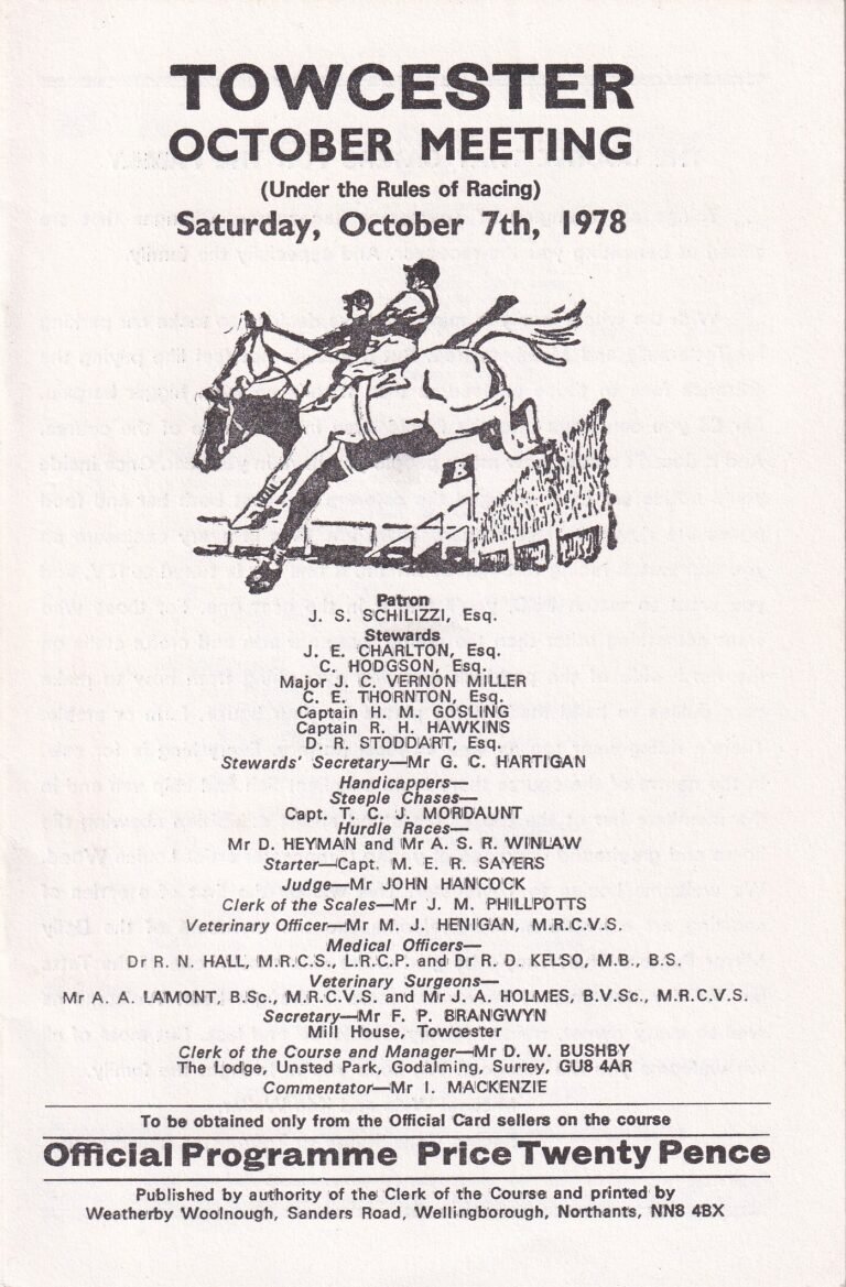 Towcester October Meeting Saturday October 7th 1978 Official Programme