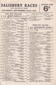 Salisbury Races Saturday September 22nd 1945 Official Card