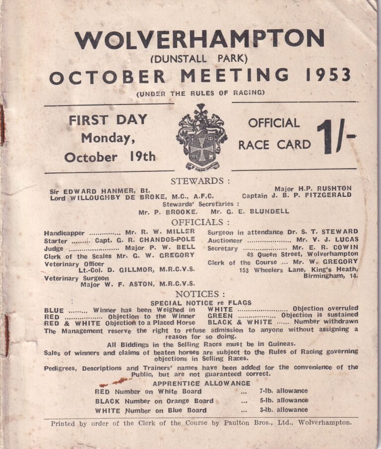 Wolverhampton (Dunstall Park) First Day Monday 19th October 1953