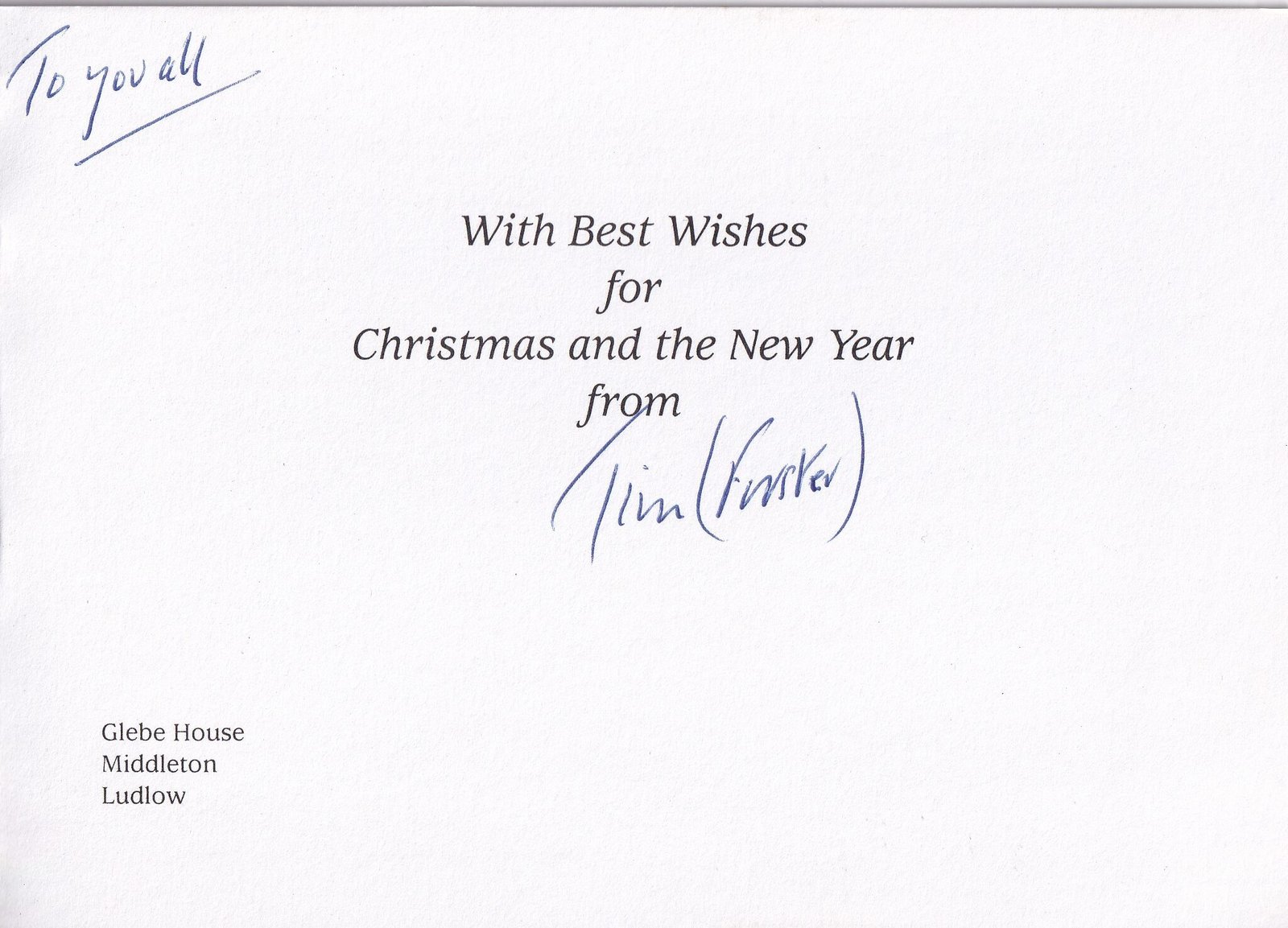 Christmas Card from Captain Tim Forster Christmas 1995