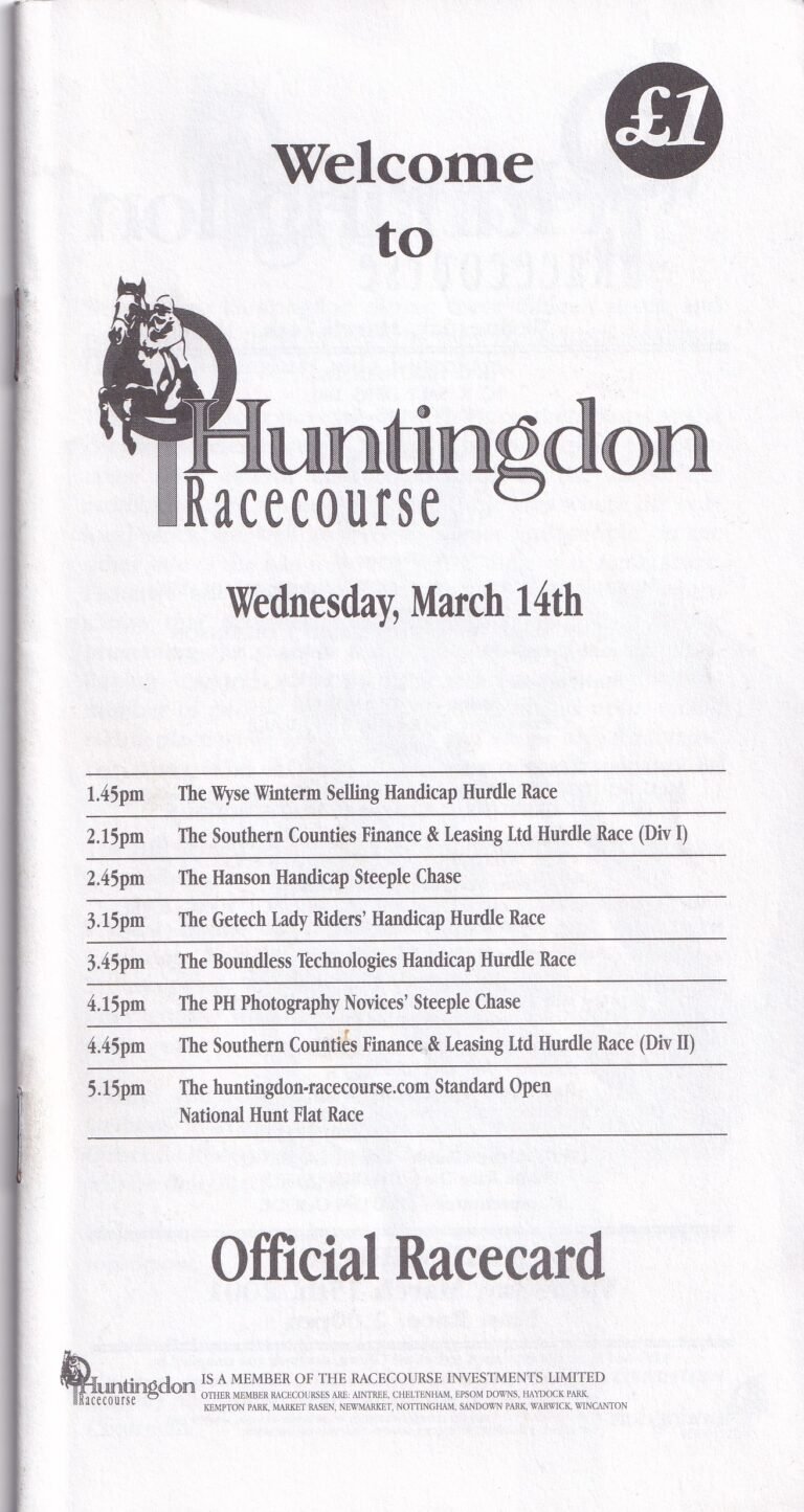 Huntingdon Racecourse Wednesday March 14th 2001 Official Racecard