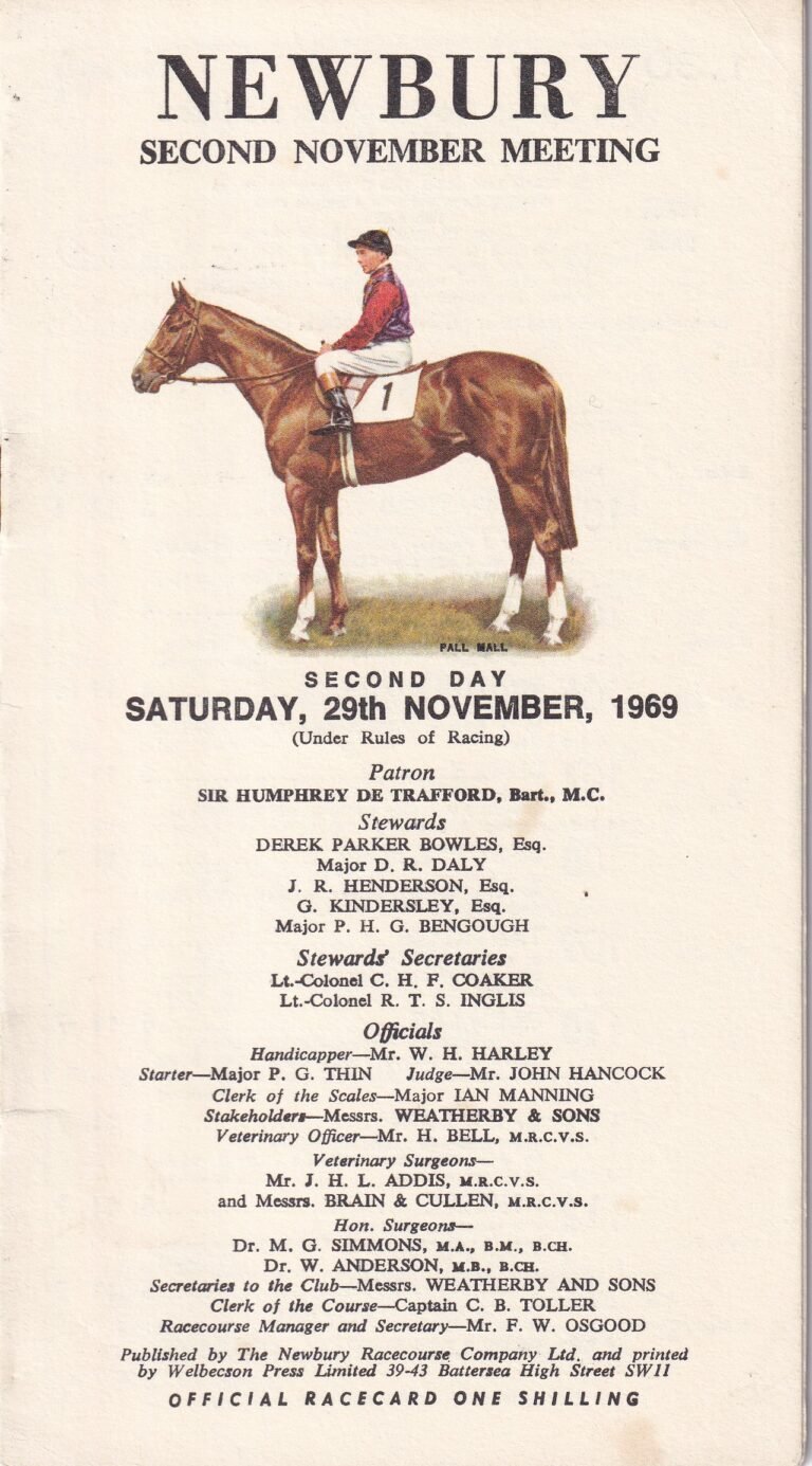 Newbury Second November Meeting Saturday 29th November 1969 Racecard