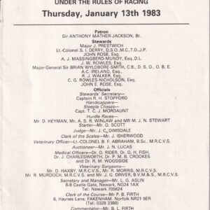 Southwell Racecard Thursday January 13th 1983 | Vintage Racing Memorabilia