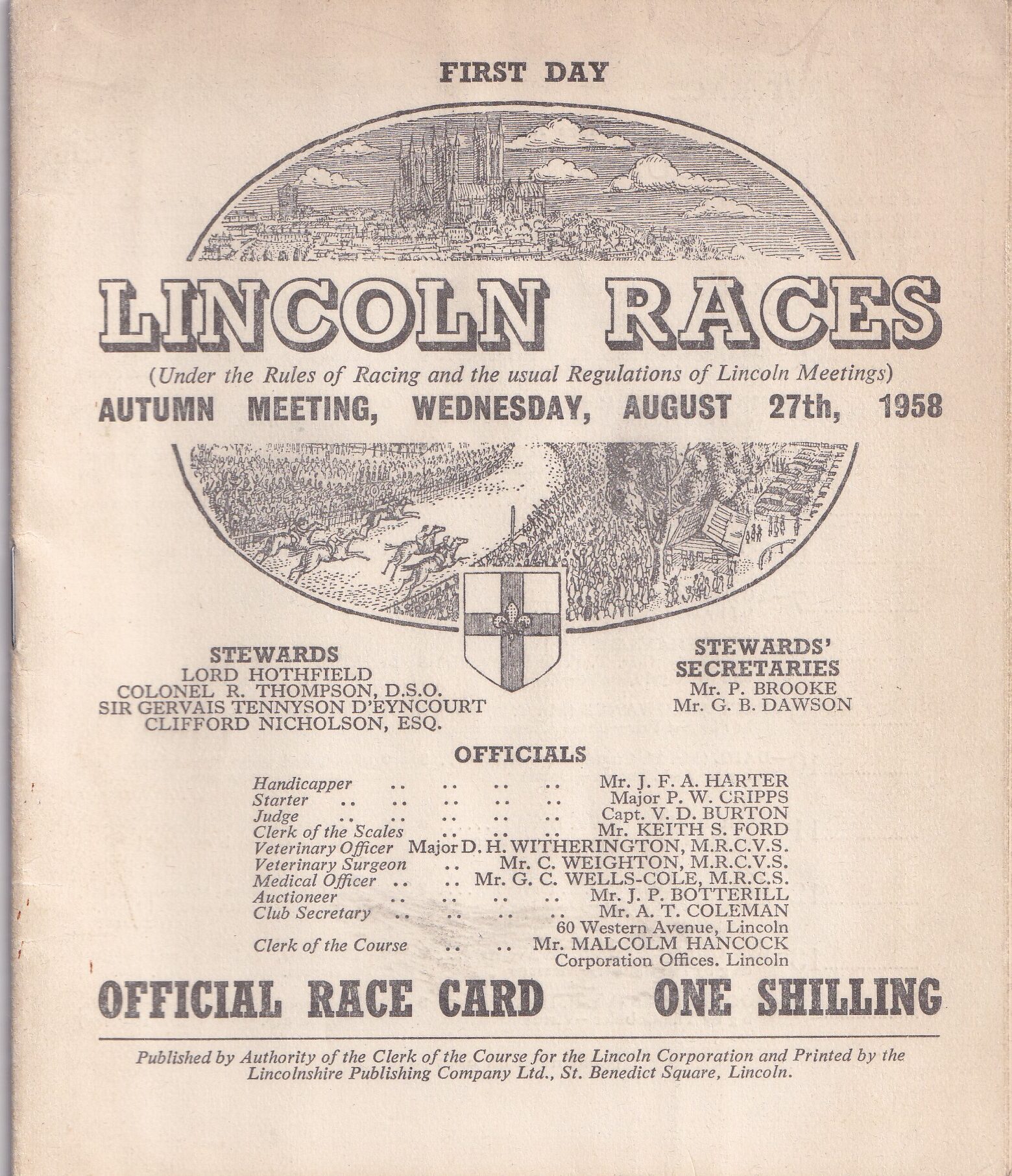Lincoln Races Wednesday August 27th 1958 Racecard