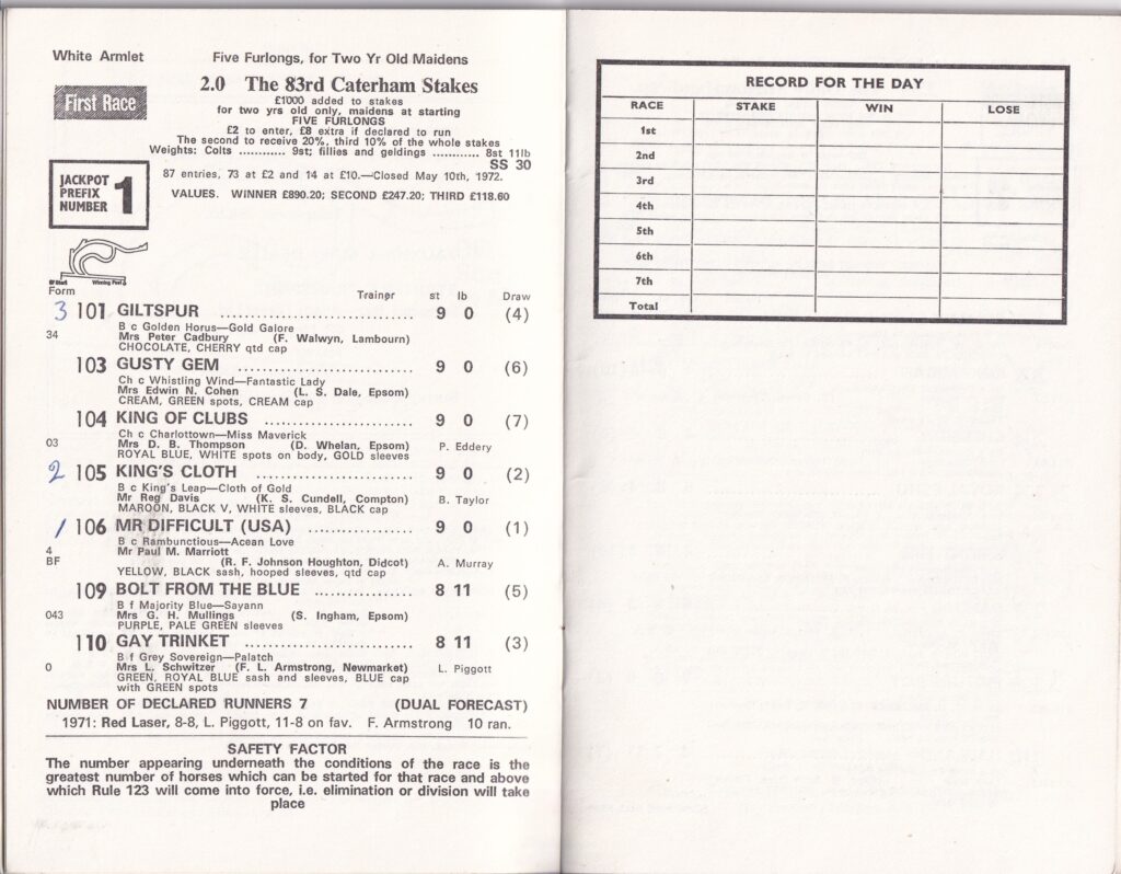 2.00 The 83rd Caterham Stakes