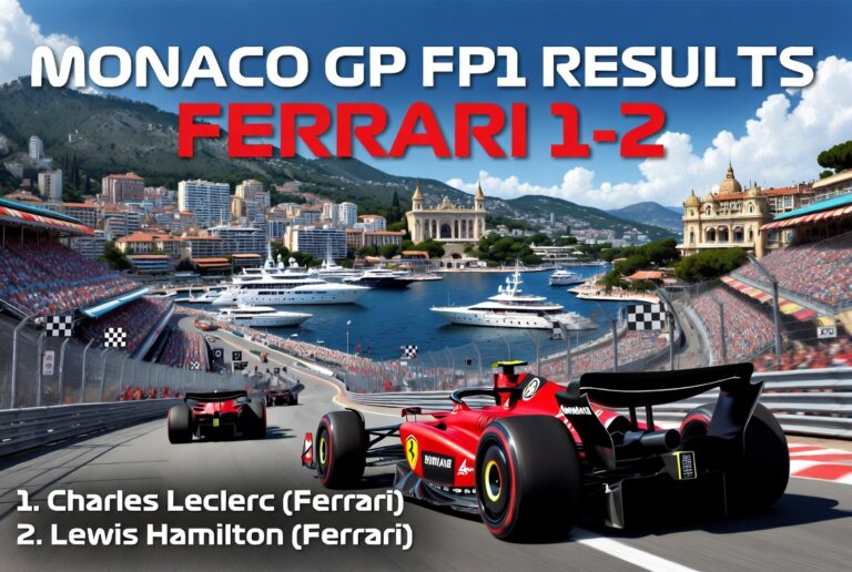 create an image for Monaco GP FP1 Results: Ferrari 1-2 as Leclerc Tops Hamilton in Monaco Practice