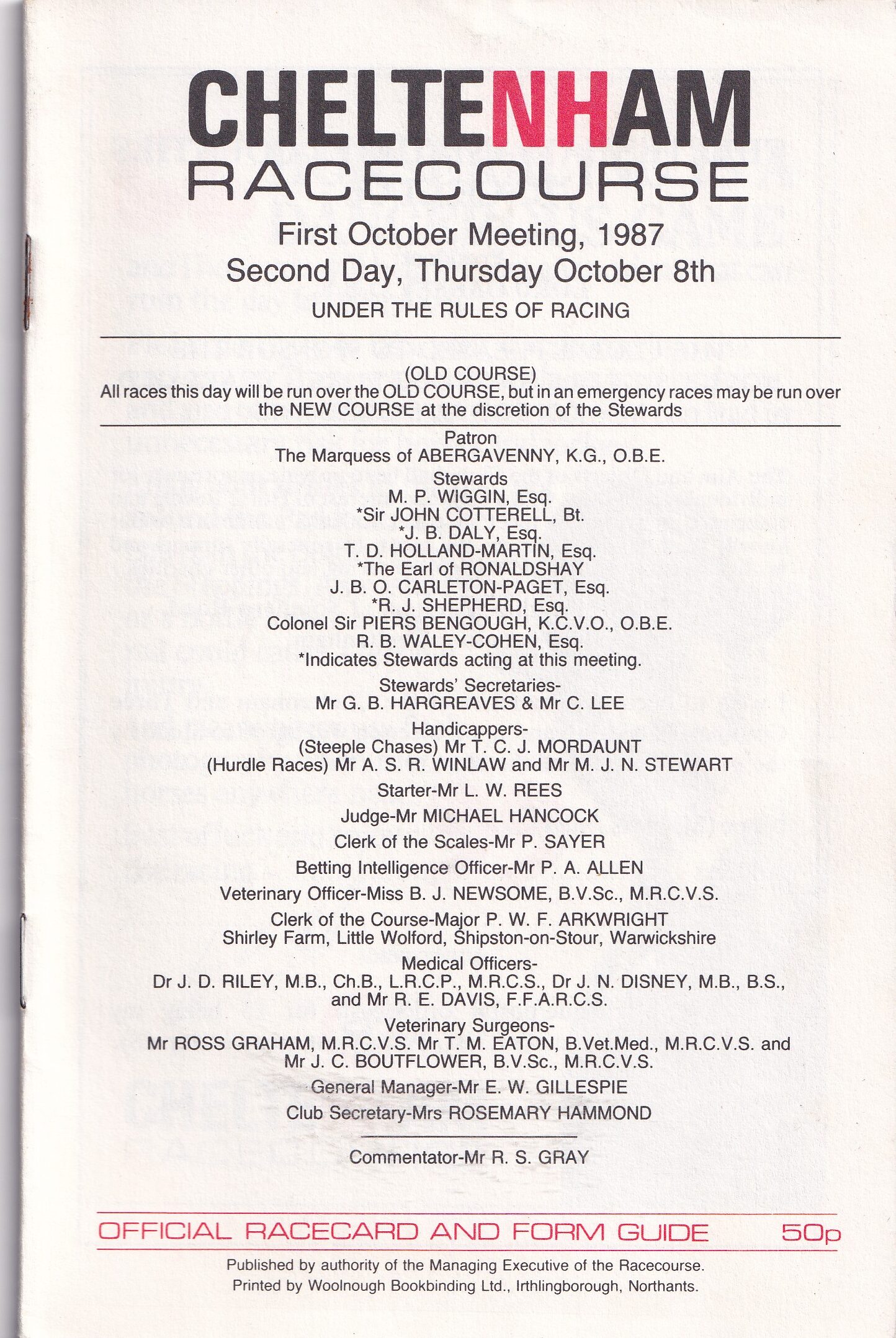 Cheltenham First October Meeting Second Day Thursday October 8th 1987 Racecard