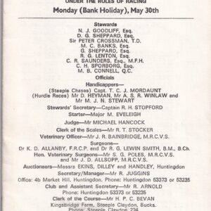 Huntingdon Steeplechases Whitsuntide Monday (Bank Holiday) May 30th 1983 Racecard