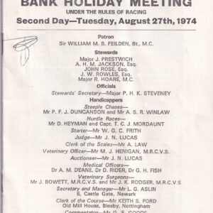 Southwell Races Tuesday August 27th 1974 Racecard